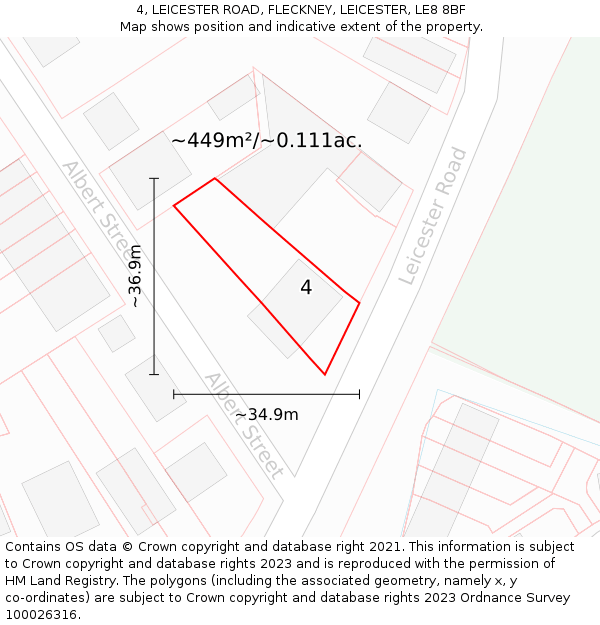 4, LEICESTER ROAD, FLECKNEY, LEICESTER, LE8 8BF: Plot and title map