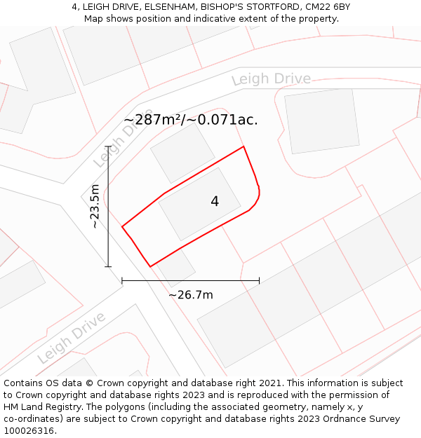 4, LEIGH DRIVE, ELSENHAM, BISHOP'S STORTFORD, CM22 6BY: Plot and title map