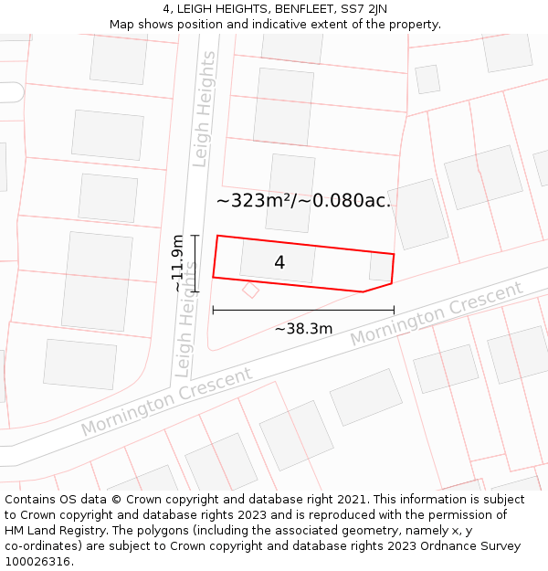 4, LEIGH HEIGHTS, BENFLEET, SS7 2JN: Plot and title map