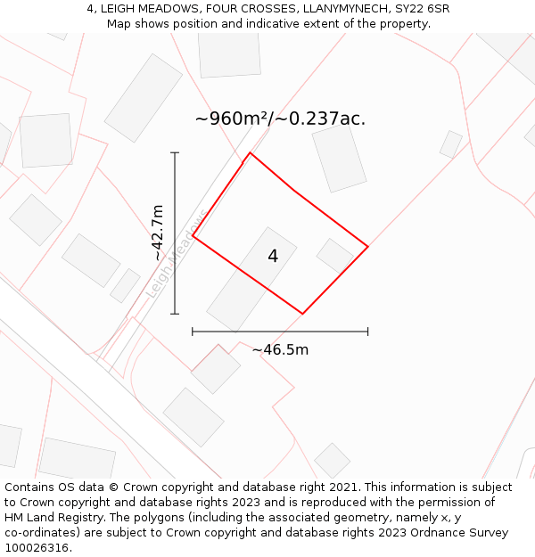 4, LEIGH MEADOWS, FOUR CROSSES, LLANYMYNECH, SY22 6SR: Plot and title map