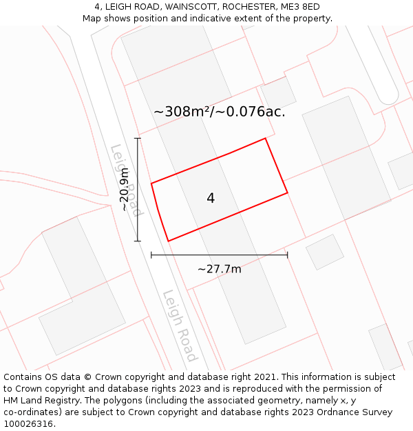 4, LEIGH ROAD, WAINSCOTT, ROCHESTER, ME3 8ED: Plot and title map