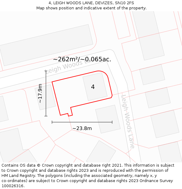 4, LEIGH WOODS LANE, DEVIZES, SN10 2FS: Plot and title map