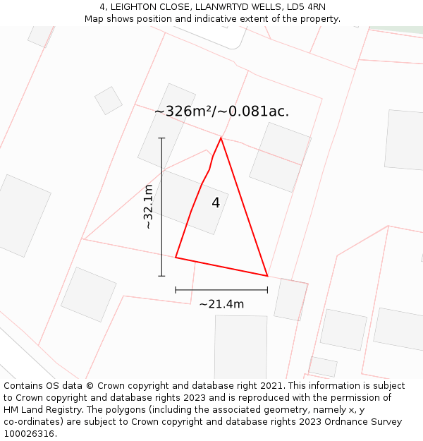 4, LEIGHTON CLOSE, LLANWRTYD WELLS, LD5 4RN: Plot and title map