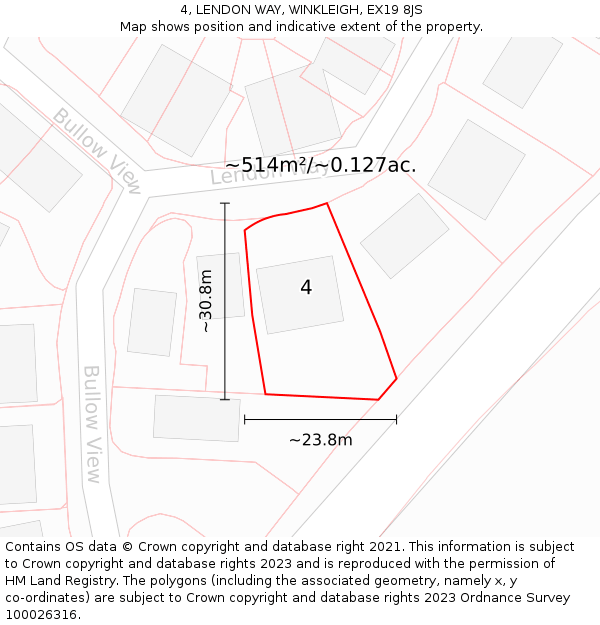 4, LENDON WAY, WINKLEIGH, EX19 8JS: Plot and title map