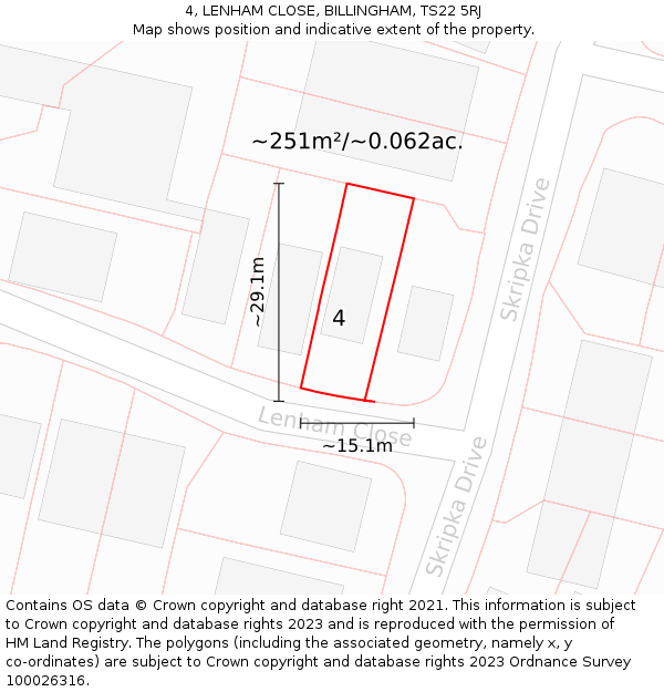 4, LENHAM CLOSE, BILLINGHAM, TS22 5RJ: Plot and title map