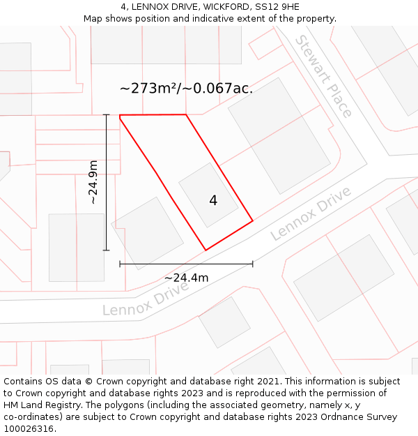 4, LENNOX DRIVE, WICKFORD, SS12 9HE: Plot and title map