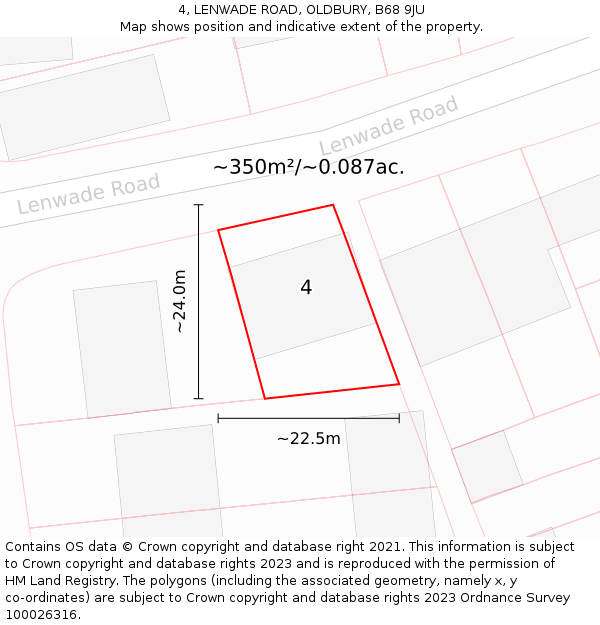4, LENWADE ROAD, OLDBURY, B68 9JU: Plot and title map