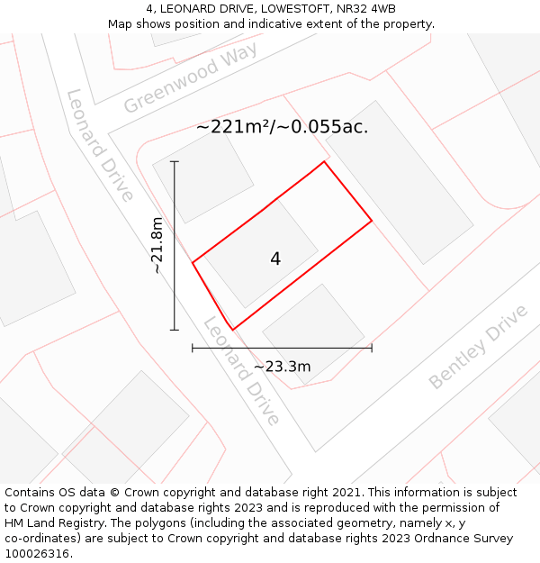 4, LEONARD DRIVE, LOWESTOFT, NR32 4WB: Plot and title map