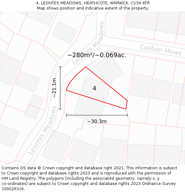 4, LEONTES MEADOWS, HEATHCOTE, WARWICK, CV34 6FR: Plot and title map