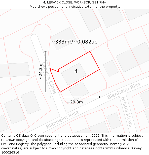 4, LERWICK CLOSE, WORKSOP, S81 7NH: Plot and title map