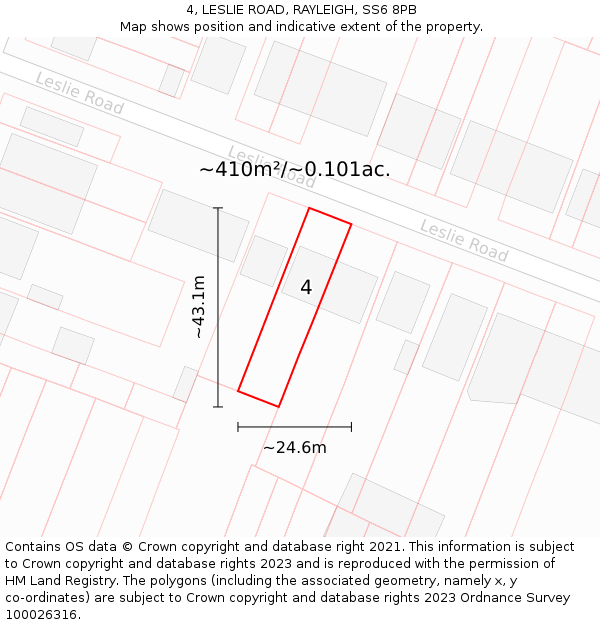 4, LESLIE ROAD, RAYLEIGH, SS6 8PB: Plot and title map