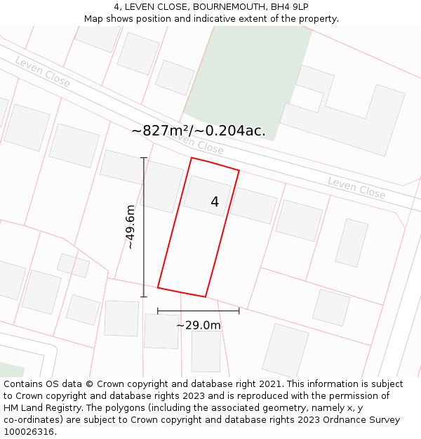 4, LEVEN CLOSE, BOURNEMOUTH, BH4 9LP: Plot and title map