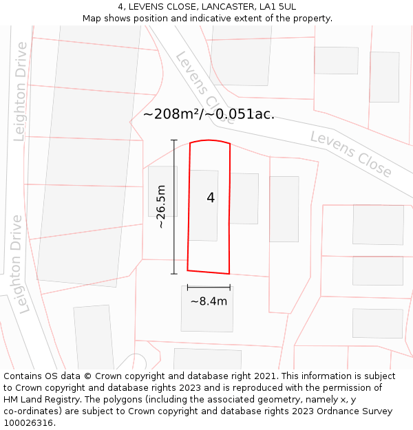 4, LEVENS CLOSE, LANCASTER, LA1 5UL: Plot and title map