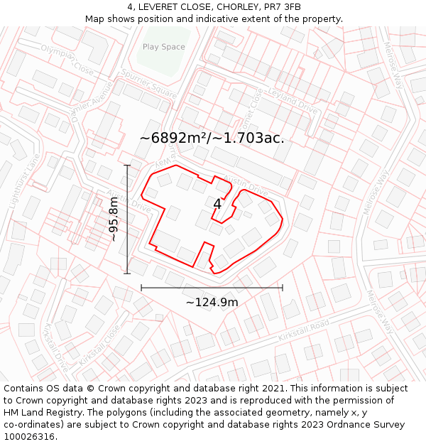4, LEVERET CLOSE, CHORLEY, PR7 3FB: Plot and title map