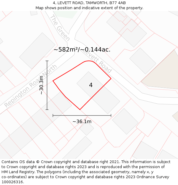 4, LEVETT ROAD, TAMWORTH, B77 4AB: Plot and title map