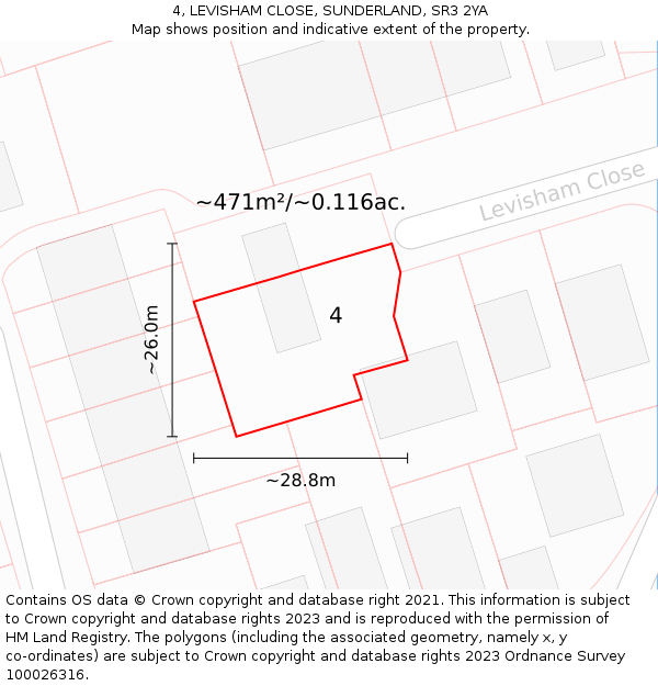 4, LEVISHAM CLOSE, SUNDERLAND, SR3 2YA: Plot and title map
