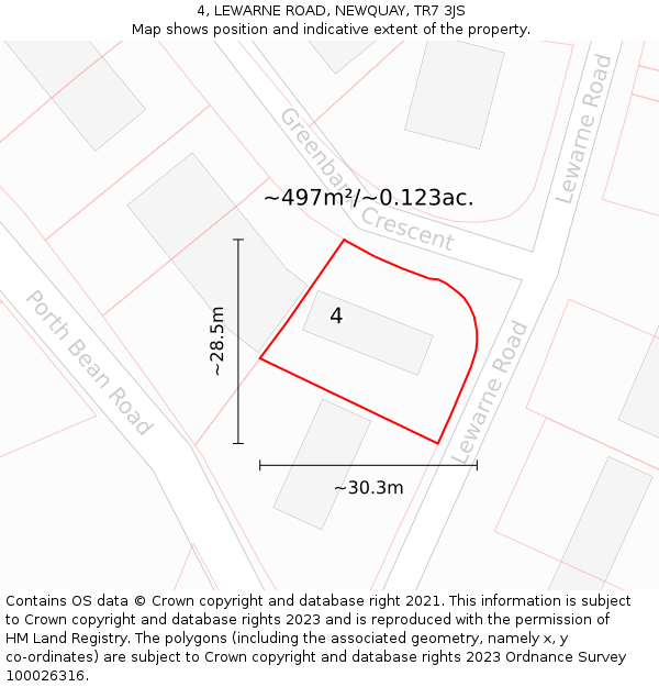 4, LEWARNE ROAD, NEWQUAY, TR7 3JS: Plot and title map