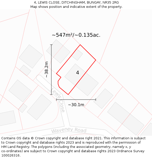 4, LEWIS CLOSE, DITCHINGHAM, BUNGAY, NR35 2RG: Plot and title map