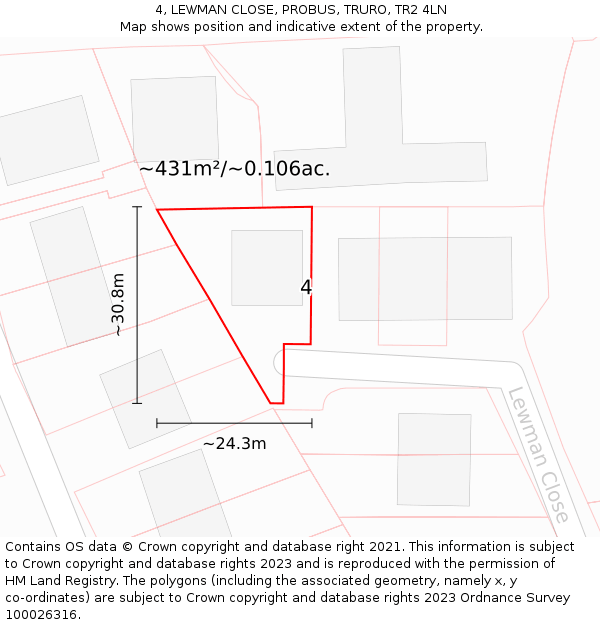 4, LEWMAN CLOSE, PROBUS, TRURO, TR2 4LN: Plot and title map