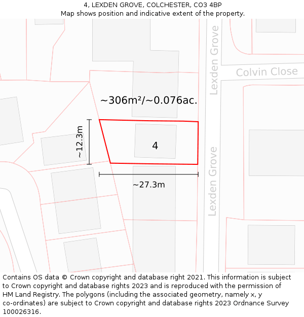 4, LEXDEN GROVE, COLCHESTER, CO3 4BP: Plot and title map