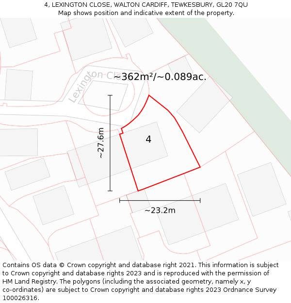 4, LEXINGTON CLOSE, WALTON CARDIFF, TEWKESBURY, GL20 7QU: Plot and title map