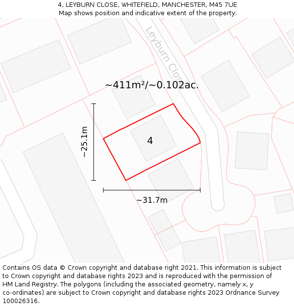 4, LEYBURN CLOSE, WHITEFIELD, MANCHESTER, M45 7UE: Plot and title map