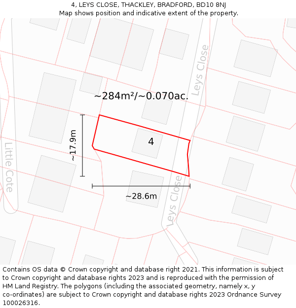 4, LEYS CLOSE, THACKLEY, BRADFORD, BD10 8NJ: Plot and title map