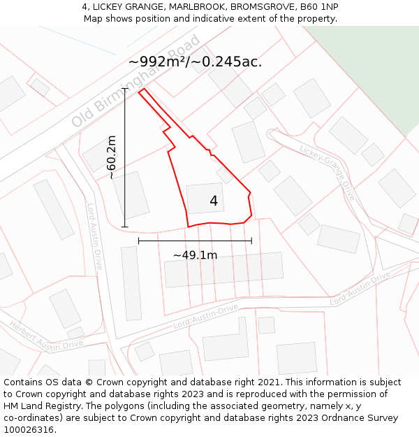 4, LICKEY GRANGE, MARLBROOK, BROMSGROVE, B60 1NP: Plot and title map