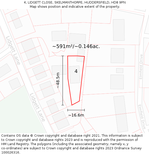 4, LIDGETT CLOSE, SKELMANTHORPE, HUDDERSFIELD, HD8 9PN: Plot and title map