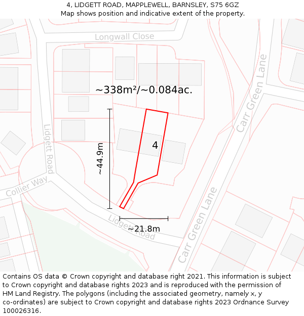 4, LIDGETT ROAD, MAPPLEWELL, BARNSLEY, S75 6GZ: Plot and title map