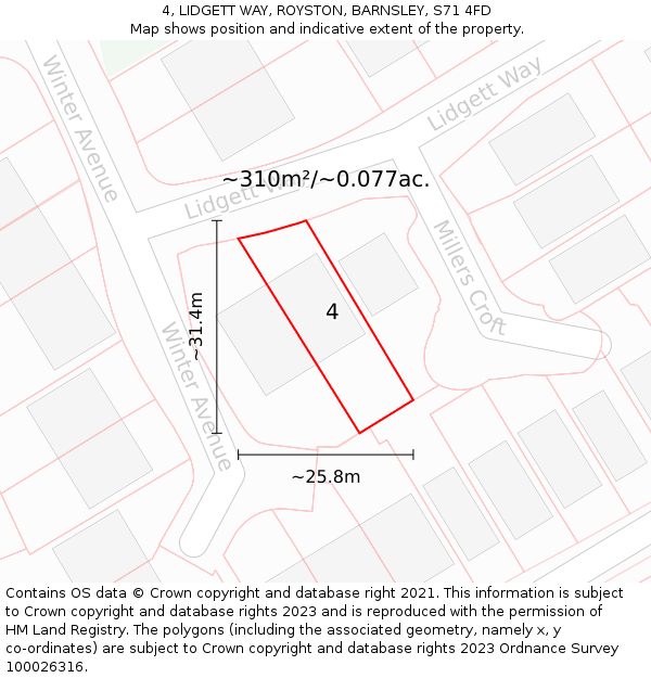 4, LIDGETT WAY, ROYSTON, BARNSLEY, S71 4FD: Plot and title map