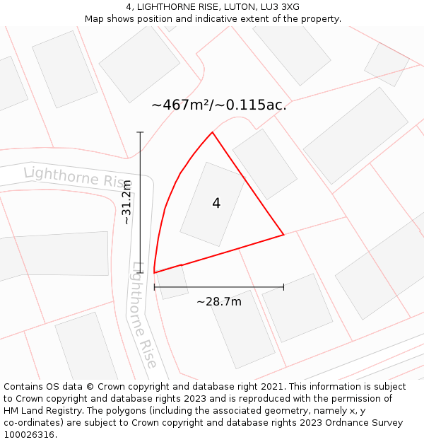 4, LIGHTHORNE RISE, LUTON, LU3 3XG: Plot and title map