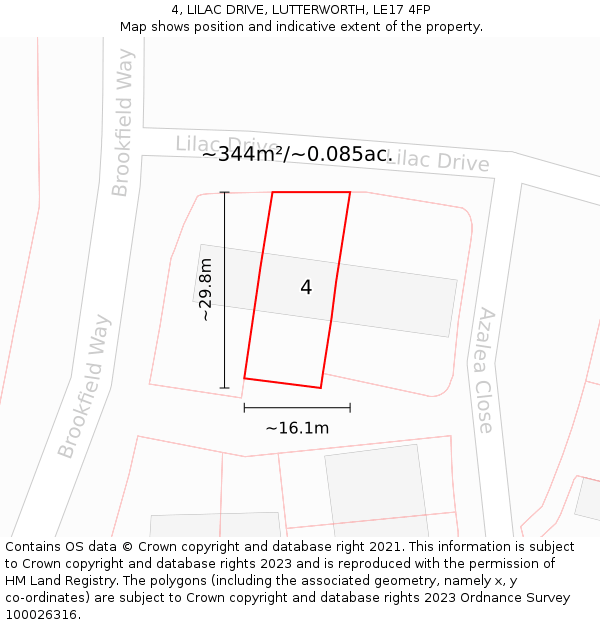 4, LILAC DRIVE, LUTTERWORTH, LE17 4FP: Plot and title map