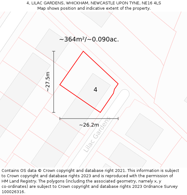 4, LILAC GARDENS, WHICKHAM, NEWCASTLE UPON TYNE, NE16 4LS: Plot and title map