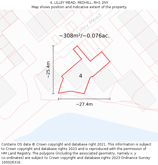 4, LILLEY MEAD, REDHILL, RH1 2NY: Plot and title map