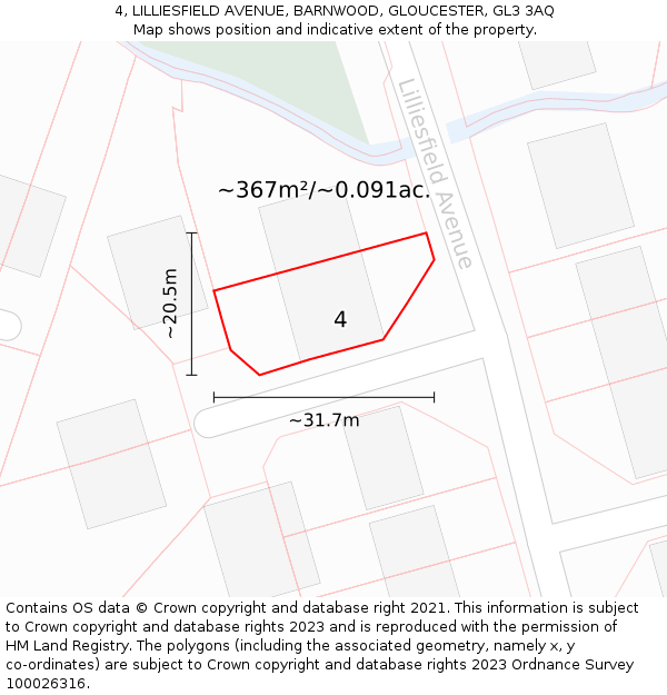 4, LILLIESFIELD AVENUE, BARNWOOD, GLOUCESTER, GL3 3AQ: Plot and title map