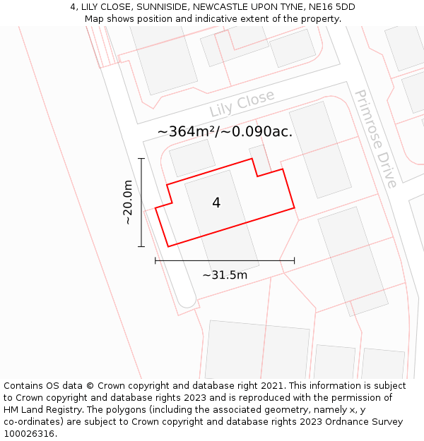 4, LILY CLOSE, SUNNISIDE, NEWCASTLE UPON TYNE, NE16 5DD: Plot and title map