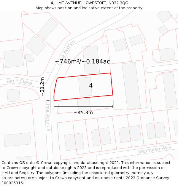 4, LIME AVENUE, LOWESTOFT, NR32 3QG: Plot and title map