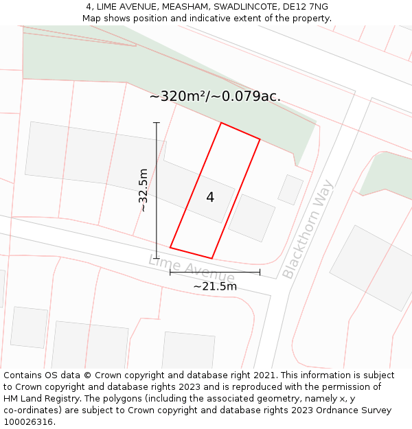 4, LIME AVENUE, MEASHAM, SWADLINCOTE, DE12 7NG: Plot and title map