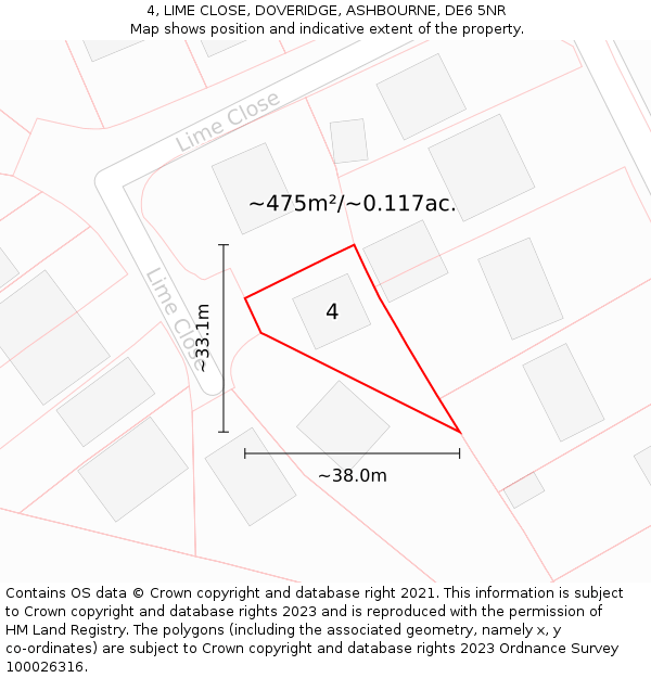 4, LIME CLOSE, DOVERIDGE, ASHBOURNE, DE6 5NR: Plot and title map