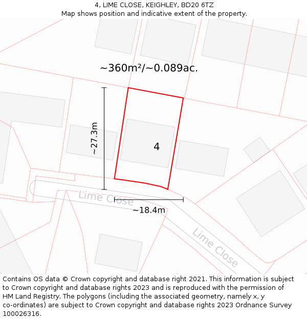 4, LIME CLOSE, KEIGHLEY, BD20 6TZ: Plot and title map