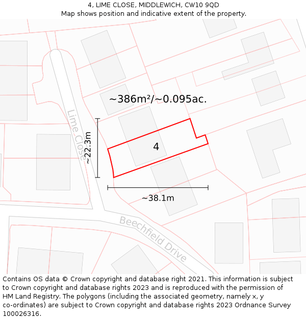 4, LIME CLOSE, MIDDLEWICH, CW10 9QD: Plot and title map