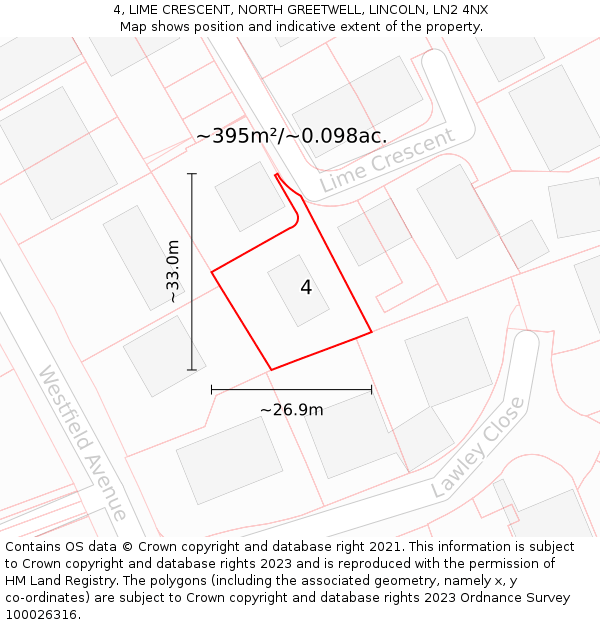 4, LIME CRESCENT, NORTH GREETWELL, LINCOLN, LN2 4NX: Plot and title map