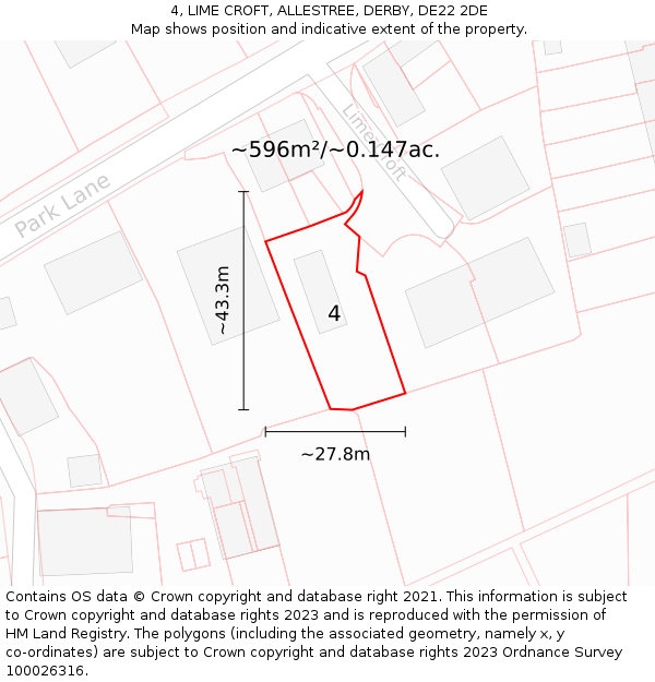 4, LIME CROFT, ALLESTREE, DERBY, DE22 2DE: Plot and title map