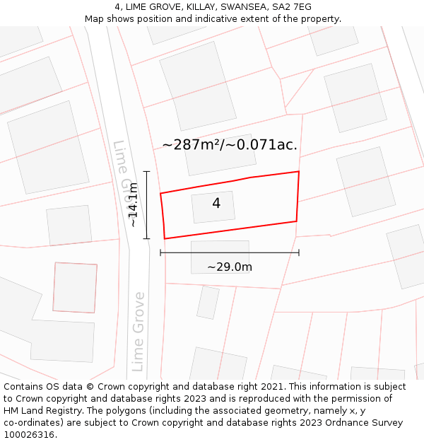 4, LIME GROVE, KILLAY, SWANSEA, SA2 7EG: Plot and title map