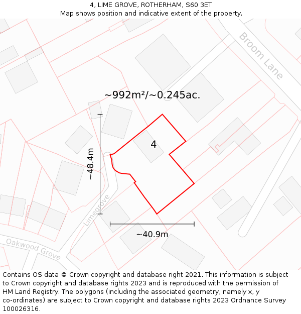 4, LIME GROVE, ROTHERHAM, S60 3ET: Plot and title map