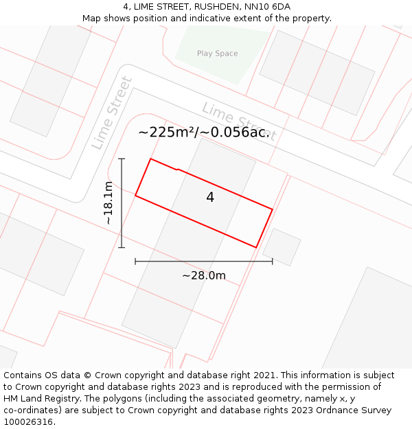 4, LIME STREET, RUSHDEN, NN10 6DA: Plot and title map