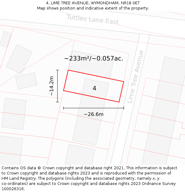 4, LIME TREE AVENUE, WYMONDHAM, NR18 0ET: Plot and title map
