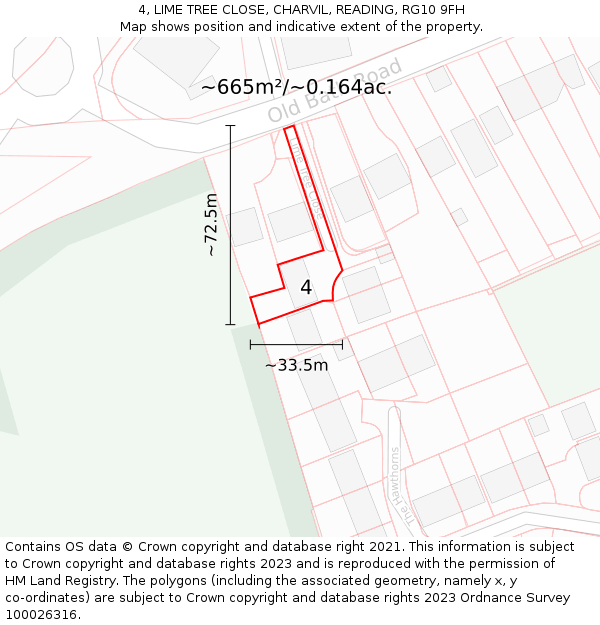 4, LIME TREE CLOSE, CHARVIL, READING, RG10 9FH: Plot and title map