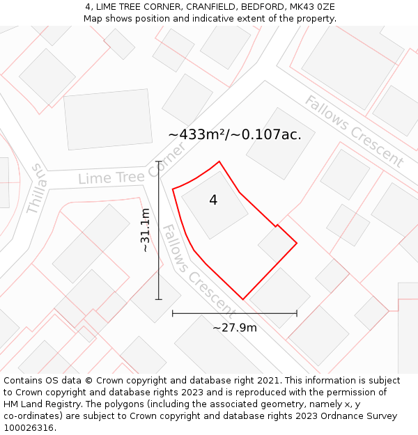 4, LIME TREE CORNER, CRANFIELD, BEDFORD, MK43 0ZE: Plot and title map